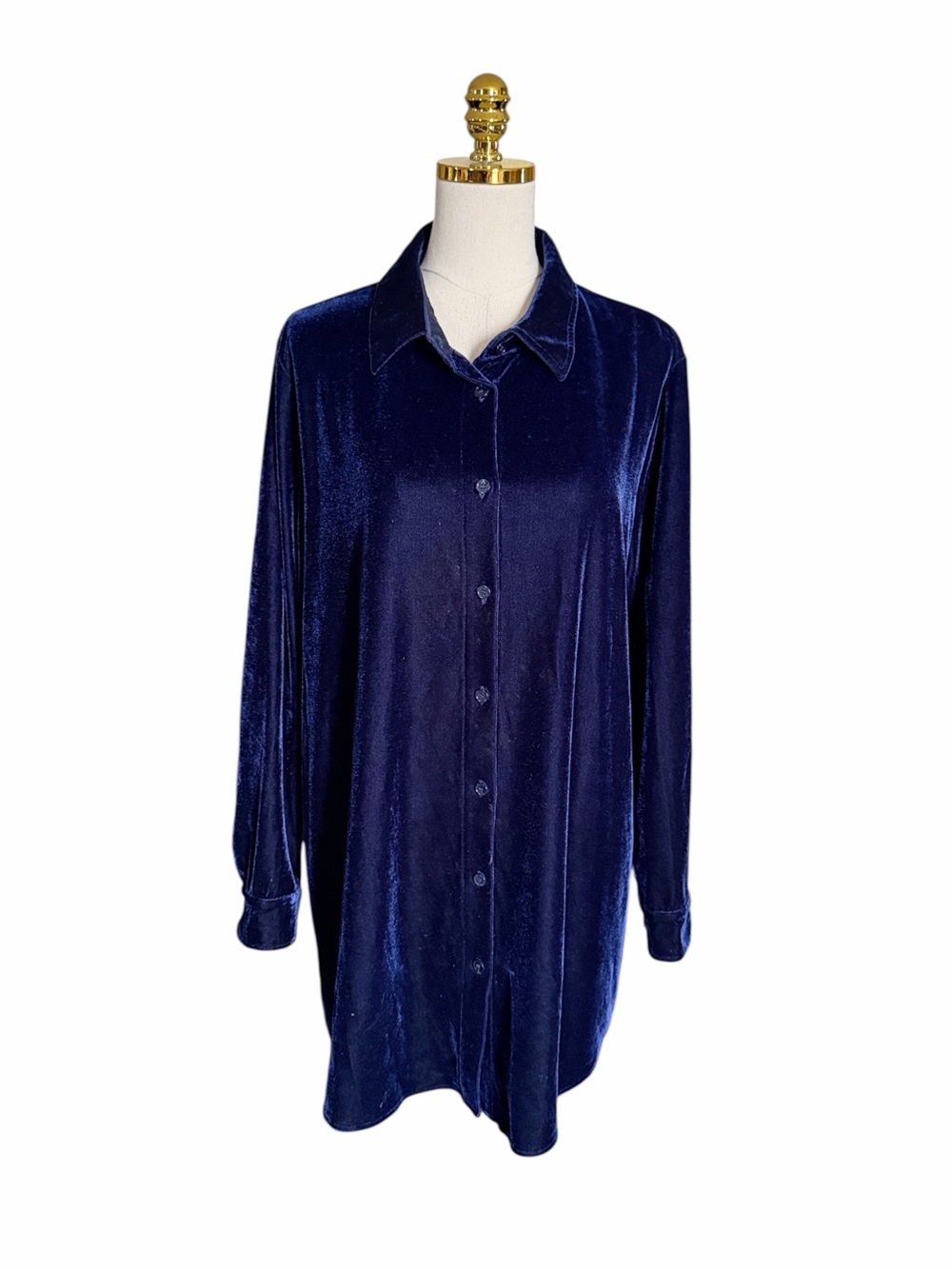 Soft Surroundings Navy Blue Velvet Boyfriend Button-Down Tunic Shirt Women’s XL